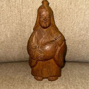 Vintage Hand carved Japanese Wooden Figurine 6”